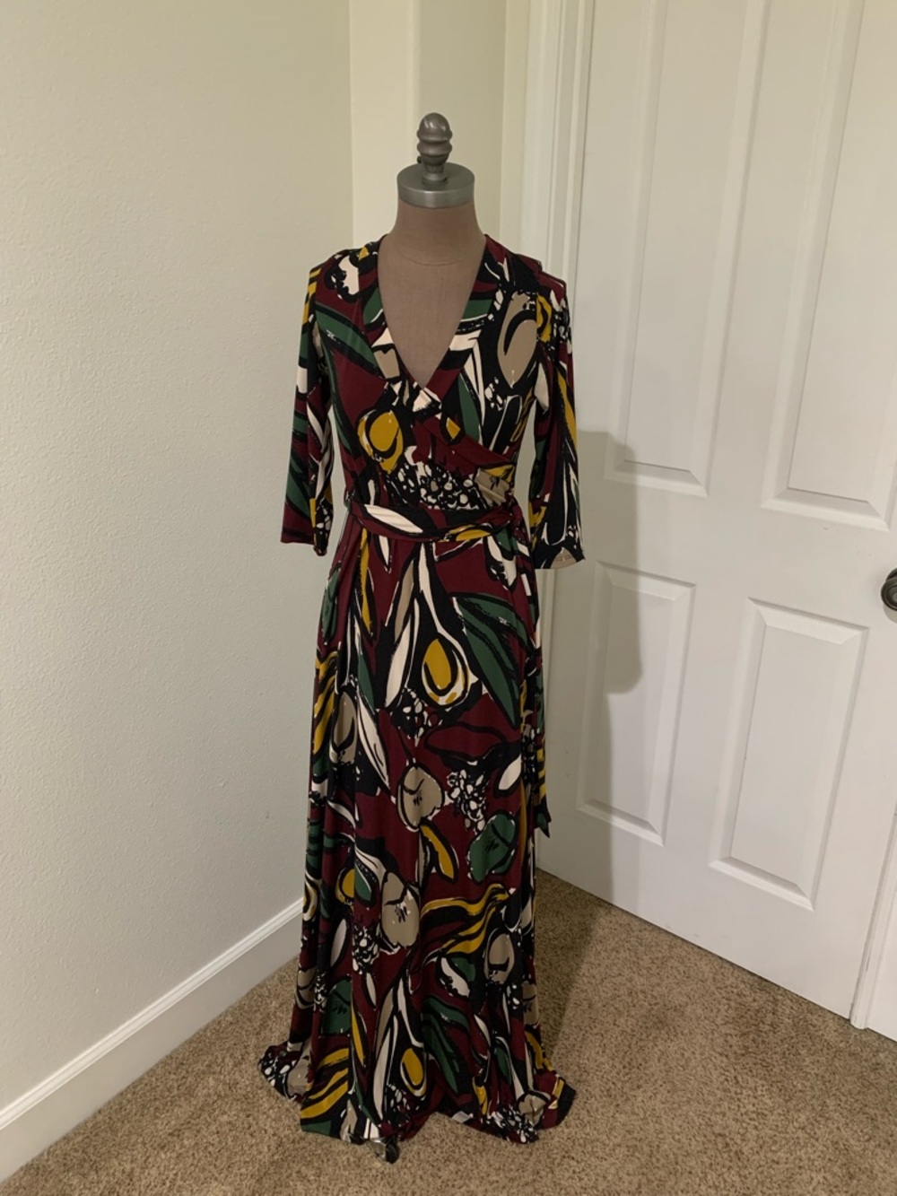 Wrap STYLE Maxi Dress in Burgundy Floral Print
